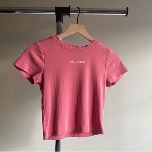 Pink Cotton Crop Top with Simple Elegant Writing “arts district”, Size S